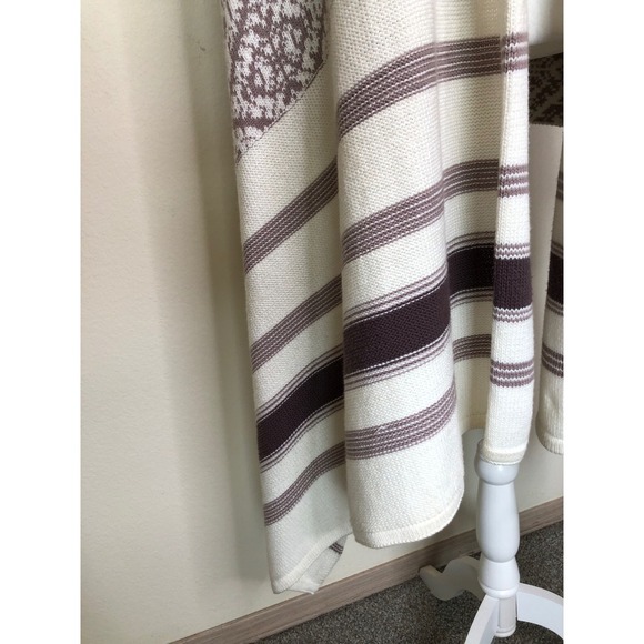 Old Navy XL Duster Cardigan Sweater Taupe White Patterned Striped Open Front - Picture 12 of 16